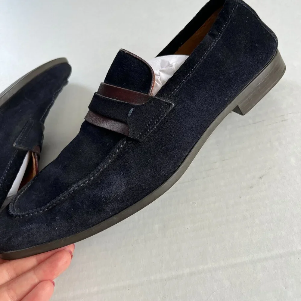 Magnanni Sz 9 Leather Daniel Loafer Men Navy Suede Slip On Flat Shoes